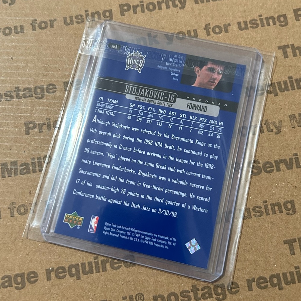 Peja Stojakovic ‘99 Upper Deck Card No. 103 - Picture 4 of 6